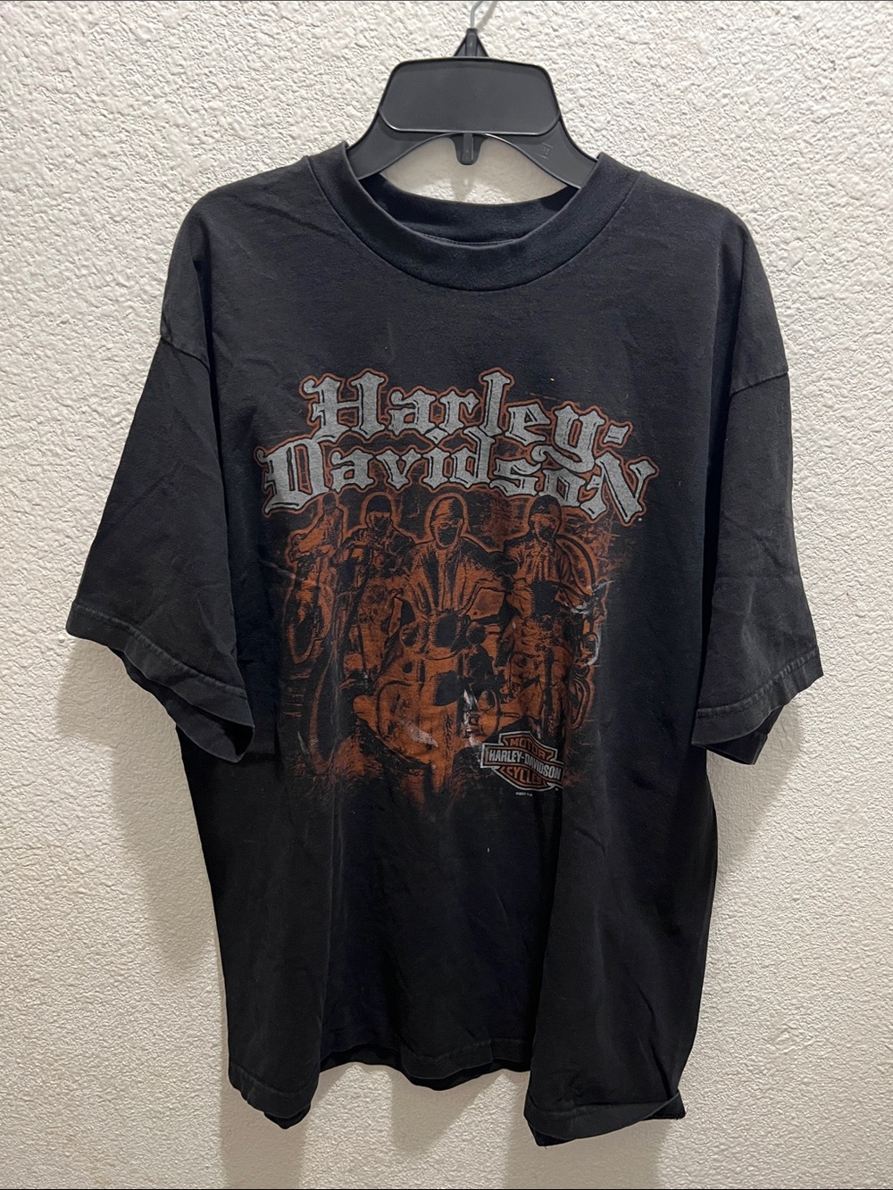 Harley-Davidson Black-T Orange and Gray Motorcycle Graphic armpit to armpit 22”